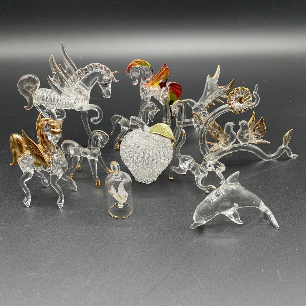 Vintage Glass Miniature Gold Clear Colored Animal Figurines Lot